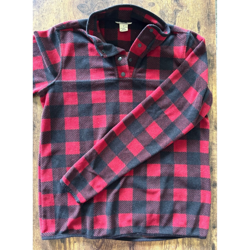 Duluth Trading Co Buffalo Plaid Fleece Pullover Red Black Snap Neck Mens Small
